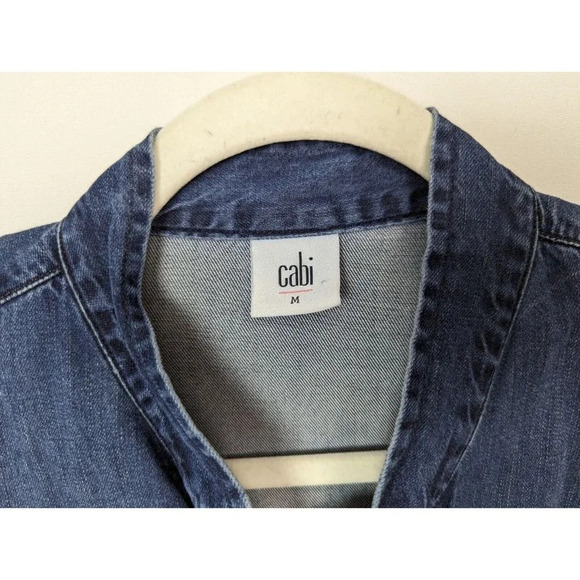 Cabi sz M Blue Waterfront Denim Button Up Shirt Bow Tie Collar Jean Chambray Top - Picture 14 of 16